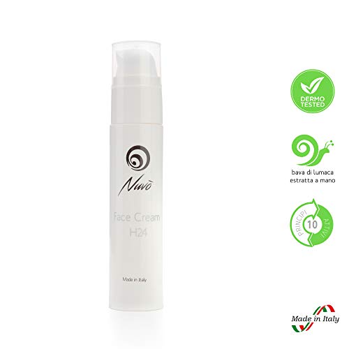 Nuvo' crema facial con baba de caracol H24 con ácido hialurónico Aloe Colágeno marino Células de kiwi frescas Hidratante regenerador antiarrugas Ideal para todas las edades 100% Made in Italy 50ml