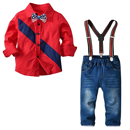 Nwada Ropa Niño 6 Años Trajes Fiesta Disfraz Navidad Conjunto Rojo Camisa y Pantalon y Corbata de Lazo y Tirantes
