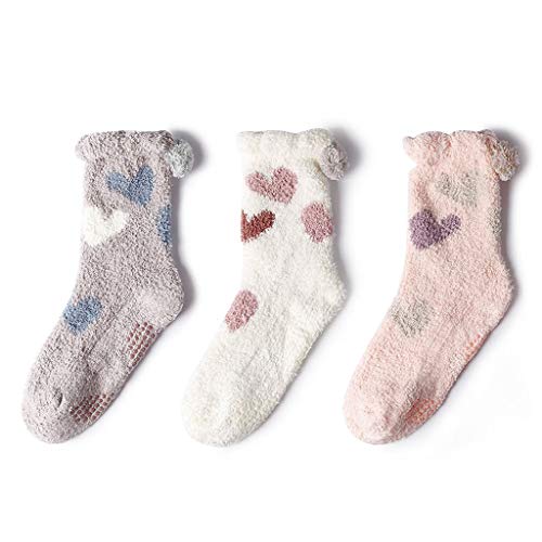 NYKK Algodón Calcetines 3 Paquete de Invierno de Las Mujeres Super Suave Caliente acogedora borrosa Caliente Deslizador Acogedor Calcetines Cama for, Amor modelada Anti Slip Calcetines OC