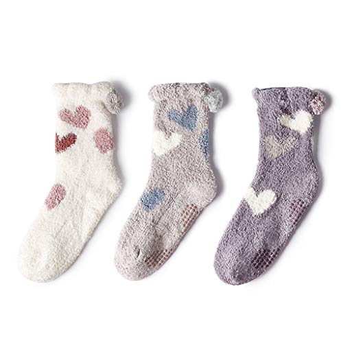 NYKK Algodón Calcetines 3 Paquete de Invierno de Las Mujeres Super Suave Caliente acogedora borrosa Caliente Deslizador Acogedor Calcetines Cama for, Amor modelada Anti Slip Calcetines OC