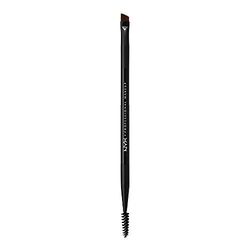NYX Professional Makeup Pincel de cejas Pro Dual Brow Brush, Dos lados: cepillo espiral y cepillo en ángulo, Fibras sintéticas, Negro