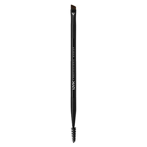 NYX Professional Makeup Pincel de cejas Pro Dual Brow Brush, Dos lados: cepillo espiral y cepillo en ángulo, Fibras sintéticas, Negro