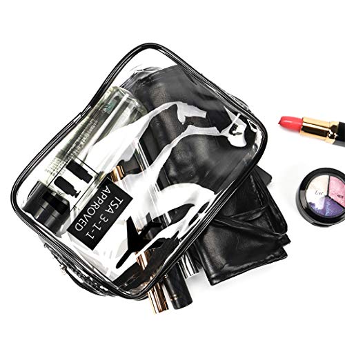 O-Kinee Neceser Transparente, Kit Viaje Avion, Transporte de Líquidos en Avión, Bolsa Aseo Claro, Bolsa de Cosméticos Impermeable para Hombre y Mujer Negro