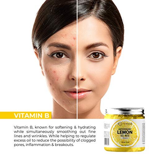 O Naturals Mascarilla Facial Antioxidante de limón y vitamina B. Combate el Acné, limpieza Facial y Acne ,Hidratante, alisado de la piel. Con extracto de manzana. Vegano . 240 ml.