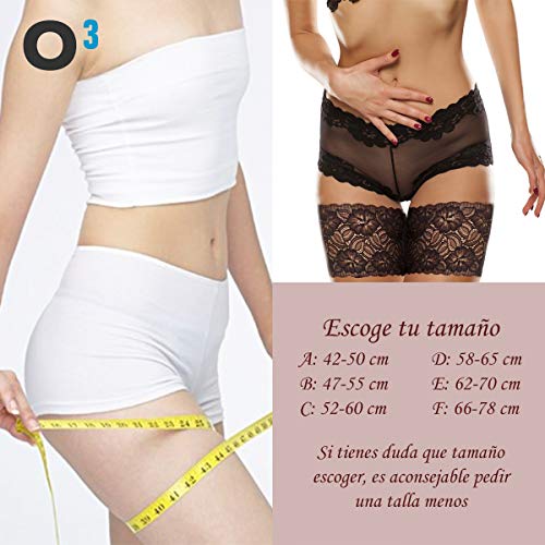 O³ Bandas Antirozaduras Muslos 1 Par – Negro/Blanco | Tamaños A – F| Bandalettes Anti Rozaduras – Antirozaduras Muslos Mujeres – Anti Rozaduras Muslos (Negro, F: 66-78 cm)