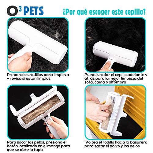 O³ Cepillo Quitapelos Mascotas con 2 Guantes para Quitar Pelo Mascotas – Quita Pelos Gato y Quita Pelos Perro - Quitapelos y Rodillos para Mascotas - Removedor de Pelaje