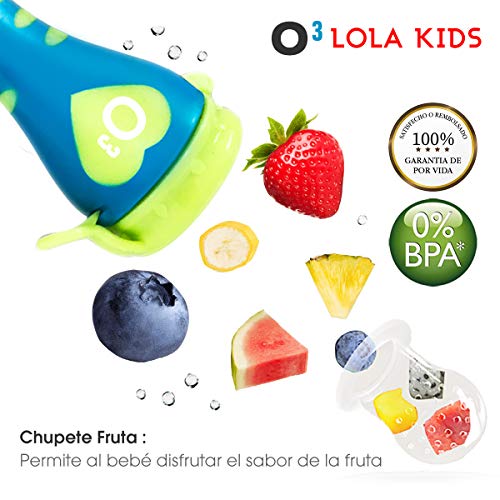 O³ Chupete Fruta Bebe - 2 & 6 Tetinas- Alimentador Antiahogo Bebe -Azul/Naranja