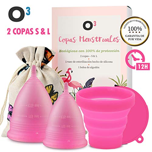 O³ Copa Menstrual Ecológica 2 Unidades - S & L - Con Esterilizador Copa Menstrual - Entrega RÁPIDA desde España - Copas Menstruales Con Bolsa de Almacenamiento