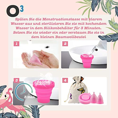 O³ Copa Menstrual - Juego De 2: Talla S Y L - Copa Menstrual Con Esterilizador Y Bolsa De Transporte - Copas Menstruales Ecológicas