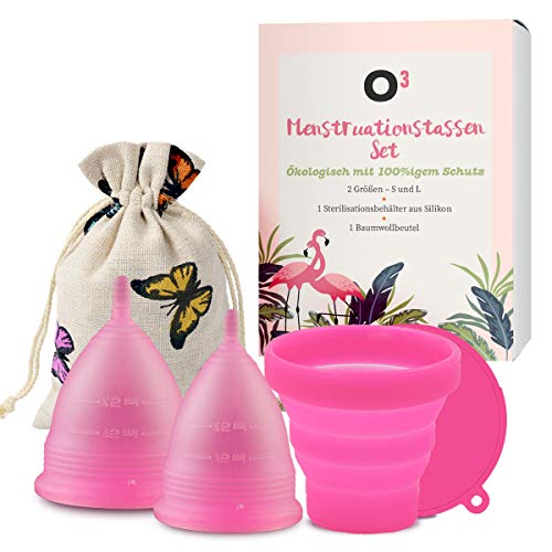 O³ Copa Menstrual - Juego De 2: Talla S Y L - Copa Menstrual Con Esterilizador Y Bolsa De Transporte - Copas Menstruales Ecológicas