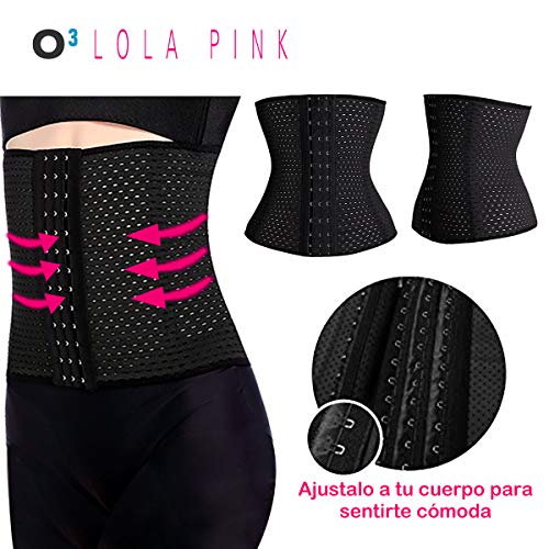 O³ Corset Reductor Adelgazante Mujer – Tallas S – XXXL | Fajas Reductoras Adelgazantes para Body Mujer Lola Pink– Fajas Colombianas Cómodas y Ligeras – Negro M/38