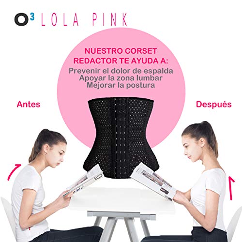 O³ Corset Reductor Adelgazante Mujer – Tallas S – XXXL | Fajas Reductoras Adelgazantes para Body Mujer Lola Pink– Fajas Colombianas Cómodas y Ligeras – Negro M/38