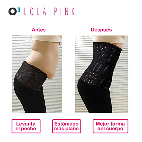 O³ Corset Reductor Adelgazante Mujer – Tallas S – XXXL | Fajas Reductoras Adelgazantes para Body Mujer Lola Pink– Fajas Colombianas Cómodas y Ligeras – Negro M/38