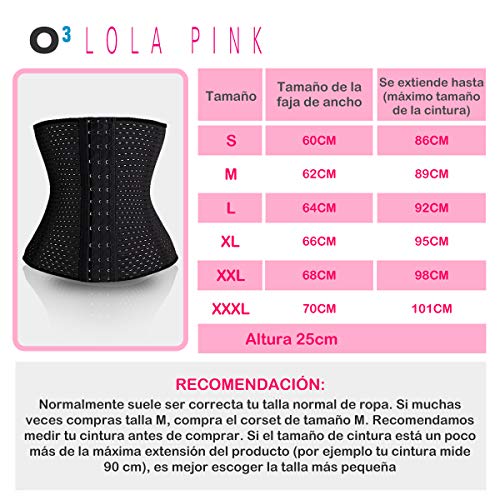 O³ Corset Reductor Adelgazante Mujer – Tallas S – XXXL | Fajas Reductoras Adelgazantes para Body Mujer Lola Pink– Fajas Colombianas Cómodas y Ligeras – Negro S/36