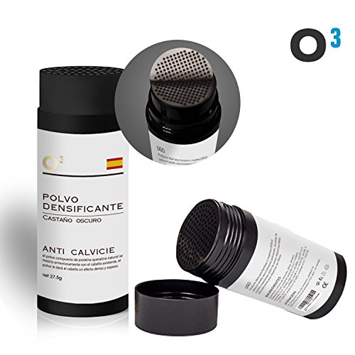 O³ Fibras Capilares Castaño Oscuro - Keratin Fibers Castaño Oscuro 100% Natural para Disimular Calvicie y Aumentar el volumen. Maquillaje Capilar por hombres y mujeres - 27,5 Gramos Neto