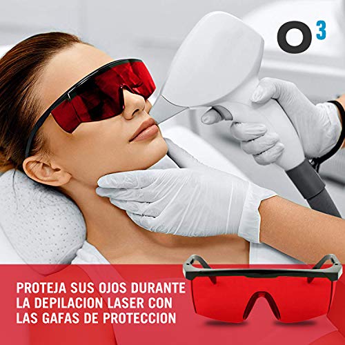 O³ Gafas Laser Depilación - Gafas de protección para depilación HPL/IPL/Luz Pulsada Con Funda - Gafas De Seguridad Para Protección de Ojo 1 Color Rojo
