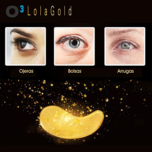 O³ Lola Gold Parches Ojos De Colageno – 60 Parches Antiojeras Hombre y Mujer Con Esencia De Oro Activo – Hidratación – Antiarrugas – Antiedad - Relajación | Contra Bolsas – Ojeras - Hinchazón