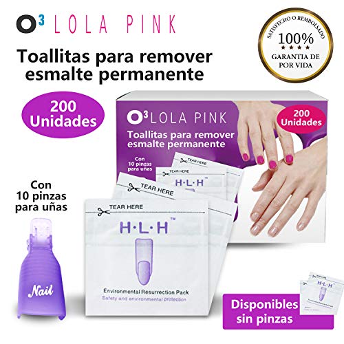 O³ Removedor Esmalte Permanente 200 Unidades + 10 Pinzas Uñas | Quitaesmalte Permanente | Cleaner Uñas Gel - Cleaner Uñas Semipermanente - Quitaesmalte Semipermanente | Quitaesmalte Uñas Gel