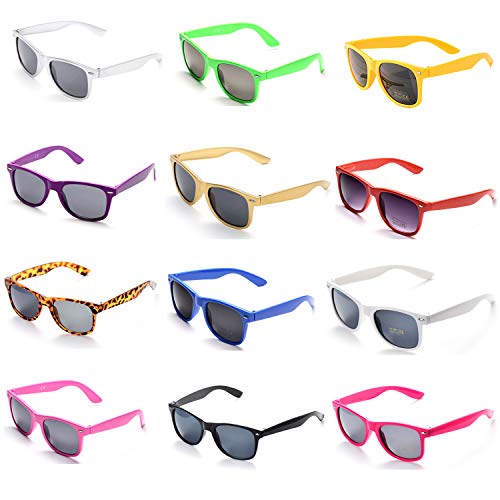 OAONNEA 12 Pares Años 80 Neon Gafas de Sol de Colores Fiesta Adulto (Multicolor)