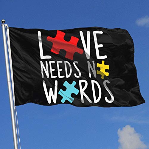Oaqueen Banderas Love Needs No Words Breeze Flag 3 X 5-100% Polyester Single Layer Translucent Flags 90 X 150CM - Banner 3' X 5' Ft