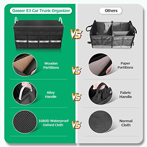 Oasser Organizador Maletero Coche Caja Maletero Coche Bolsa Maletero Coche Organizador Coche con Tapa Gran Capacidad Varios Compartimentos Asas Resistentes Impermeable Plegable Negro E3