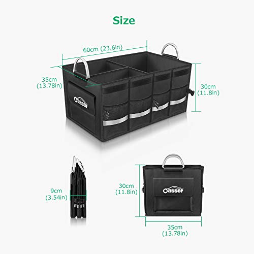 Oasser Organizador Maletero Coche Caja Maletero Coche Bolsa Maletero Coche Organizador Coche con Tapa Gran Capacidad Varios Compartimentos Asas Resistentes Impermeable Plegable Negro E3