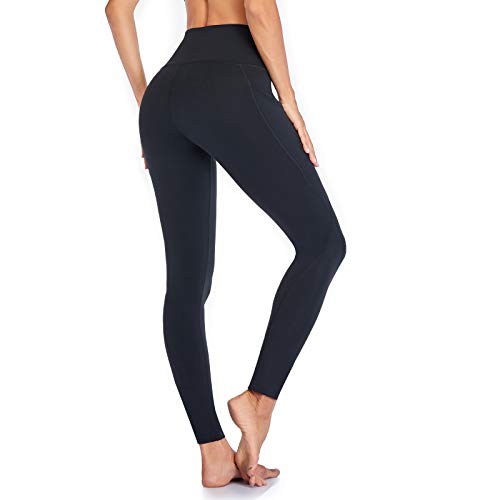 Occffy Leggings Mujer Deporte Cintura Alta Mallas Pantalones Deportivos Leggins con Bolsillos para Yoga Running Fitness y Ejercicio Oc01 (Negro, L)