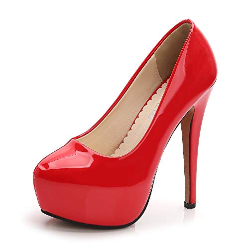OCHENTA - Zapatos de tacón alto de punta redonda con plataforma oculta para mujer., color Rojo, talla 38.5 EU