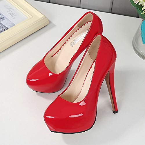 OCHENTA - Zapatos de tacón alto de punta redonda con plataforma oculta para mujer., color Rojo, talla 38.5 EU