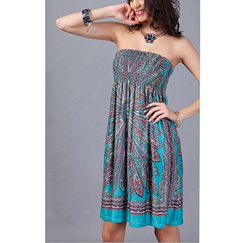 OCTOPUSIR - Vestido de playa para mujer, palabra de honor, estilo bohemio, con estampado floral