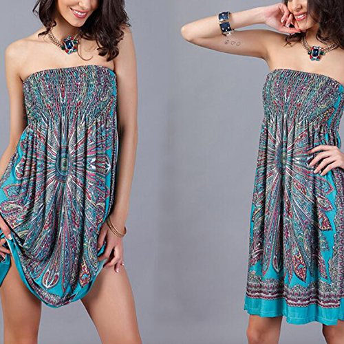 OCTOPUSIR - Vestido de playa para mujer, palabra de honor, estilo bohemio, con estampado floral