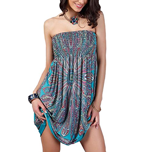 OCTOPUSIR - Vestido de playa para mujer, palabra de honor, estilo bohemio, con estampado floral