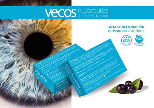 Oculhum Vecos para el cuidado, lubricación e hidratación ocular – Sustituto de colirio y lagrima artificial - Maquibrith®, zinc, vitamina A y Omega 3 para la sequedad y fatiga de los ojos – 30 cáps.