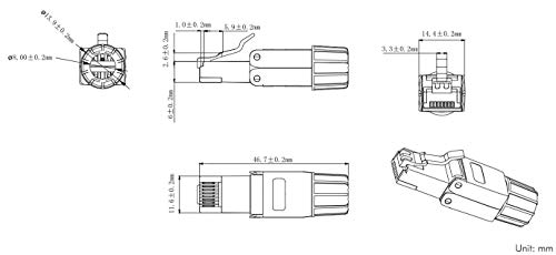 Odedo - 2 conectores RJ45 (cat. 8.1, hasta 40 GB, para cables de red, sin herramientas, apantallado, CAT 6A 7 2000 MHz hasta 8,5 mm)