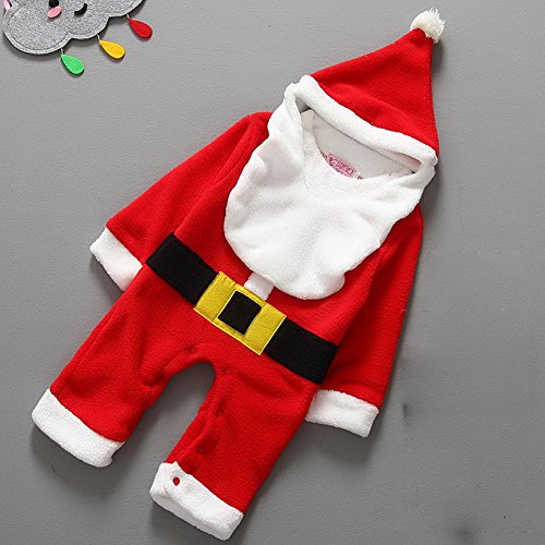 Odziezet Navidad Disfraz Bebé Santa Claus Niña Niño Conjunto Mono Christmas Traje + Sombrero con Barba 2PC 0-2 años