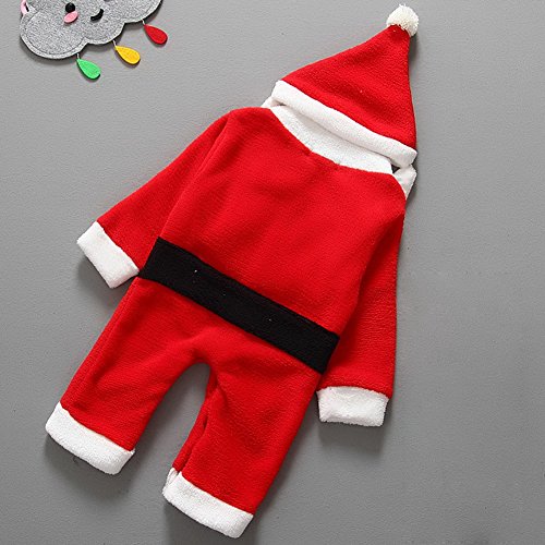 Odziezet Navidad Disfraz Bebé Santa Claus Niña Niño Conjunto Mono Christmas Traje + Sombrero con Barba 2PC 0-2 años