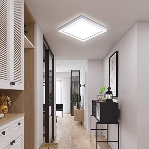 Oeegoo 18W Led Lámpara de techo Cuadrado, 1530lm Plafón Led luz de techo ultra delgado1.3cm, para Dormitorio Cocina Sala de estar Comedor Balcón Pasillo Blanco Natural 4000K
