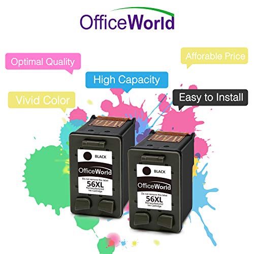 OfficeWorld 56 XL Remanufacturado HP 56 56XL Cartuchos de tinta 2 Negro Compatible con HP PSC 1210 1215 1315,HP Deskjet 5150 5550 450Ci,HP Photosmart 7350 7660 7760,HP Officejet 5610 4212 4215