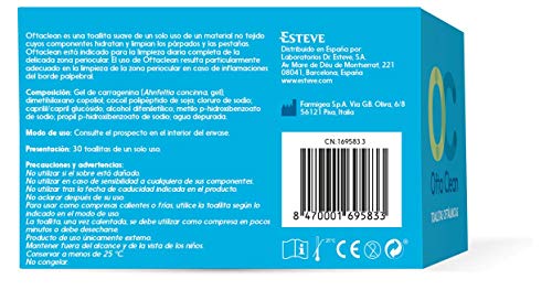 OFTA CLEAN 30 toallitas. Toallita tamaño XL para limpieza ocular diaria.Tres propiedades: Limpiadoras, Antimicrobianas y Emoliente. Acción Dual, se puede usar caliente o fria.