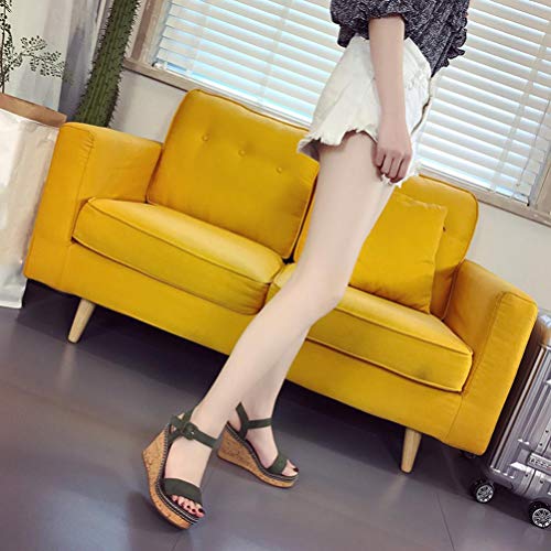 OHQ Bohemia Sandalias De TacóN De Aguja Impresas para Mujeres Blanco Rojo Azul Cuero Plano PedreríA Beige Moda Mujeres Zapatos De CuñA De Verano De Gran TamañO (40, Verde)