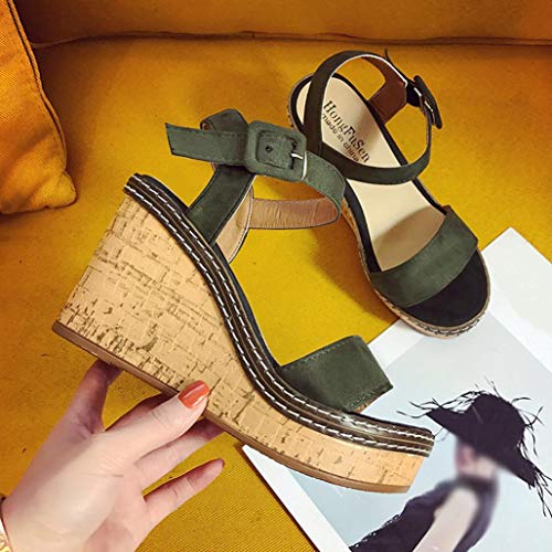 OHQ Bohemia Sandalias De TacóN De Aguja Impresas para Mujeres Blanco Rojo Azul Cuero Plano PedreríA Beige Moda Mujeres Zapatos De CuñA De Verano De Gran TamañO (40, Verde)