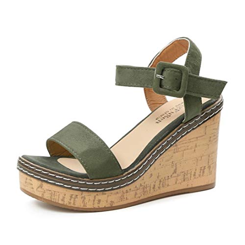 OHQ Bohemia Sandalias De TacóN De Aguja Impresas para Mujeres Blanco Rojo Azul Cuero Plano PedreríA Beige Moda Mujeres Zapatos De CuñA De Verano De Gran TamañO (40, Verde)