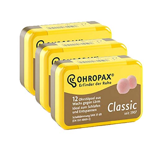 Ohropax Classic Tapones para los oídos – 12 tapones para los oídos (3 paquetes (18 pares)