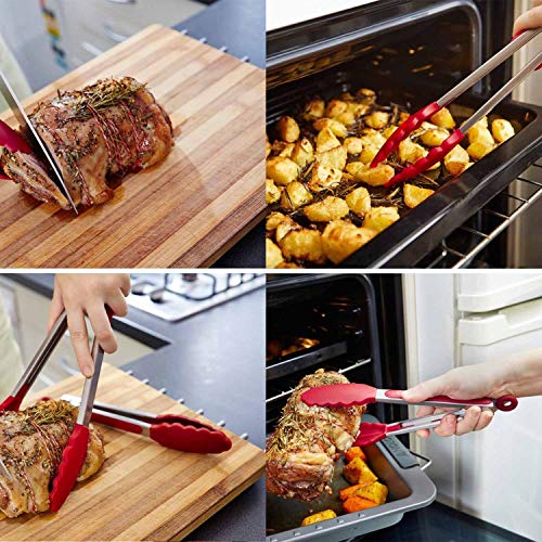 OITUGG Pinzas Barbacoa, Pinzas de Silicona, Pinzas de Cocina, Mango Antideslizante y Agarre Fácil de Acero Inoxidable, Adecuado para BBQ, Cocina, Ensalada, 3 Piezas (7", 9" y 12") by (3 Colors)