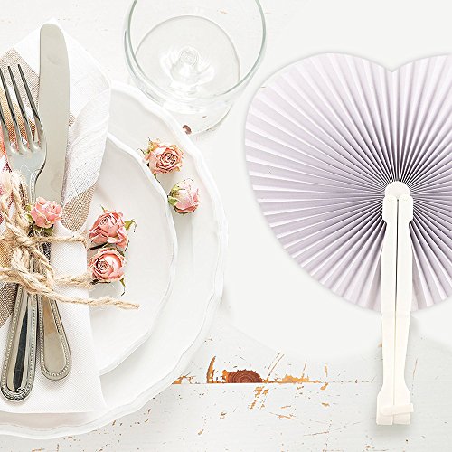 Okaytec 36 pcs Abanico Plegable Pai Pai de Boda para Invitados En Forma de Corazón Detalle de Fiesta Decoración Original para Comunión Blanco Papel para Pintar – Abanico Bolsillo como Regalo Pequeño