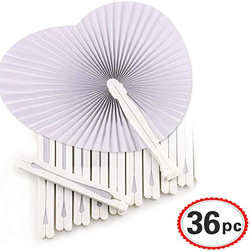 Okaytec 36 pcs Abanico Plegable Pai Pai de Boda para Invitados En Forma de Corazón Detalle de Fiesta Decoración Original para Comunión Blanco Papel para Pintar – Abanico Bolsillo como Regalo Pequeño