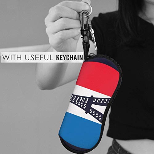 OKIJH Estuche portátil para gafas, caja de almacenamiento, estuche para gafas, bolsa de cosméticos France Culture With Flag Eiffel Tower Portable Eyeglass Case Abrasion Resistant Glasses Protective Ca