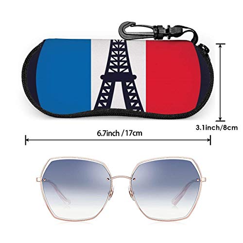 OKIJH Estuche portátil para gafas, caja de almacenamiento, estuche para gafas, bolsa de cosméticos France Culture With Flag Eiffel Tower Portable Eyeglass Case Abrasion Resistant Glasses Protective Ca