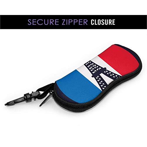 OKIJH Estuche portátil para gafas, caja de almacenamiento, estuche para gafas, bolsa de cosméticos France Culture With Flag Eiffel Tower Portable Eyeglass Case Abrasion Resistant Glasses Protective Ca