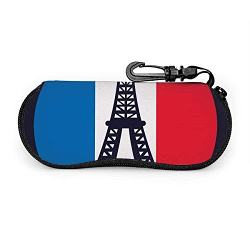 OKIJH Estuche portátil para gafas, caja de almacenamiento, estuche para gafas, bolsa de cosméticos France Culture With Flag Eiffel Tower Portable Eyeglass Case Abrasion Resistant Glasses Protective Ca